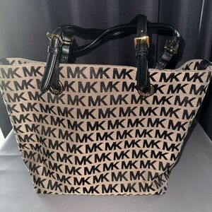 Michael Kors Black and Tan Monogram Tote